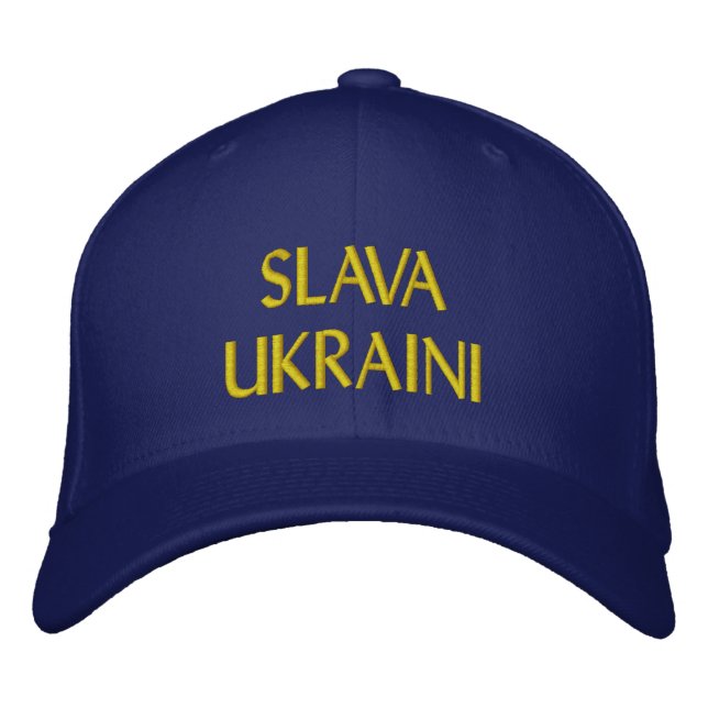 SLAVA UKRAINI "Glory to Ukraine" Blue and Yellow Embroidered Hat (Front)