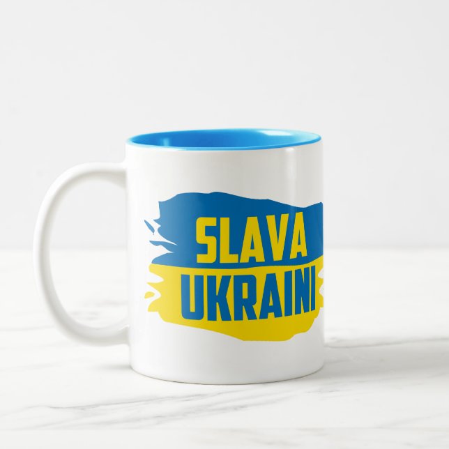 Slava Ukraini, Glory to Ukraine  Two-Tone Coffee M Mug (Left)