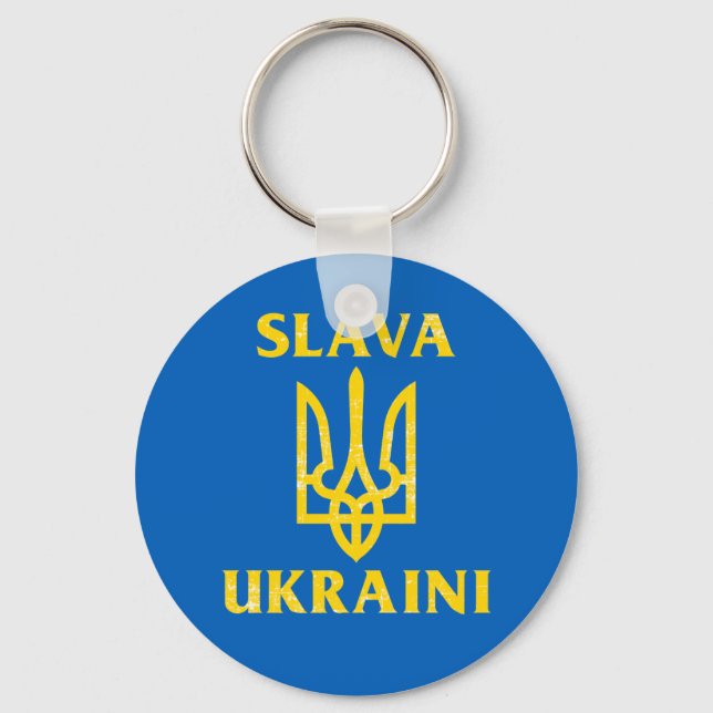 Slava Ukraini slava ukrayini Ukraine flag  Keychain (Front)