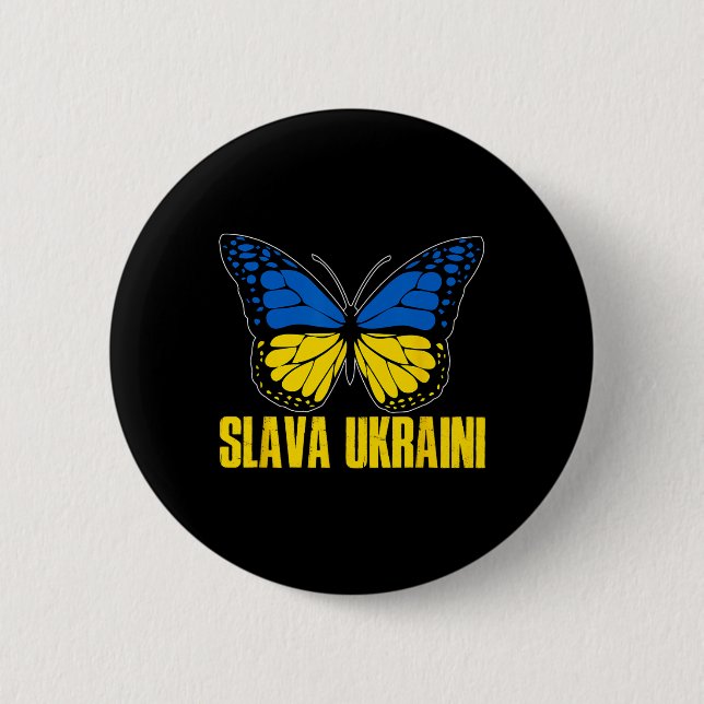 Slava Ukraini Support Ukraine Retro Ukrainian Flag 2 Inch Round Button (Front)