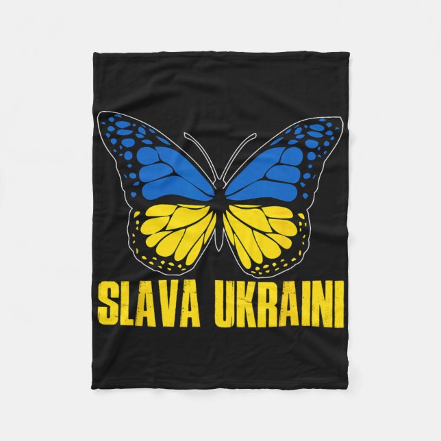 Slava Ukraini Support Ukraine Retro Ukrainian Flag Fleece Blanket (Front)