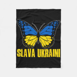 Slava Ukraini Support Ukraine Retro Ukrainian Flag Fleece Blanket