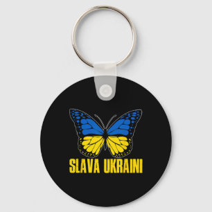 Slava Ukraini Support Ukraine Retro Ukrainian Flag Keychain