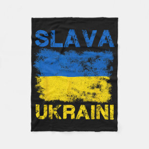 Slava Ukraini Ukraine Flag Colors Distressed Retro Fleece Blanket