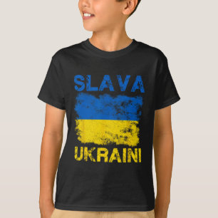 Slava Ukraini Ukraine Flag Colors Distressed Retro T-Shirt