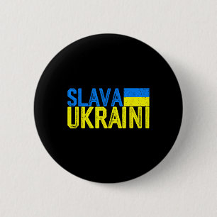 Slava Ukraini Ukraine Flag Colors Distressed Slava 2 Inch Round Button