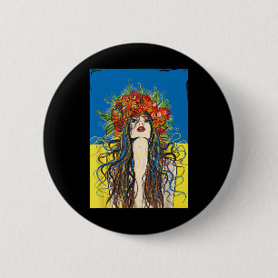 Slava Ukraini Ukraine Flowers Ukrainian Patriotic 2 Inch Round Button