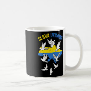 Slava Ukraini Ukraine Map Flag Doves Of Peace Free Coffee Mug