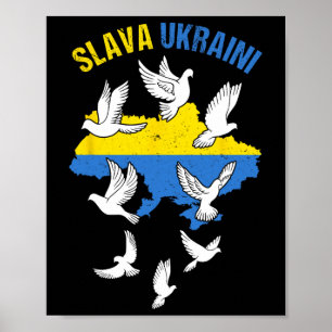 Slava Ukraini Ukraine Map Flag Doves Of Peace Free Poster