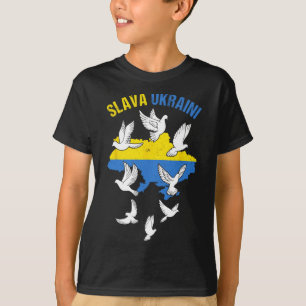 Slava Ukraini Ukraine Map Flag Doves Of Peace Free T-Shirt