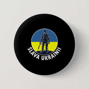 Slava Ukraini With Ukraine Flag Colors And Ukraine 2 Inch Round Button
