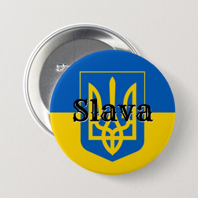 Slava Ukrainian Trident 3 Inch Round Button (Front & Back)