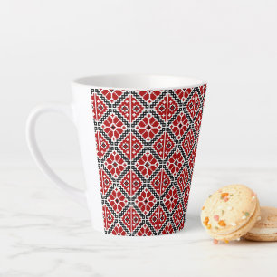Slavic Ethnic Embroidery, Balkan Traditional Latte Mug