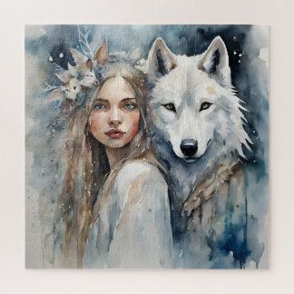 Slavic Magic: The Girl and the White Wolf Jigsaw Puzzle