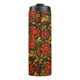 Slavic national decorative floral pattern thermal tumbler