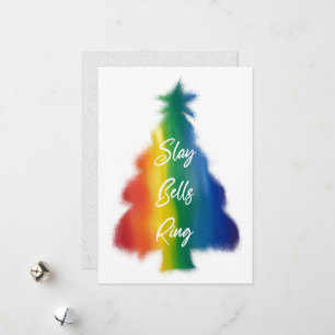 Slay Bells Ring Rainbow Christmas Tree Holiday Card