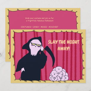 Slay The Night Away Cute Grim Reaper Halloween Invitation