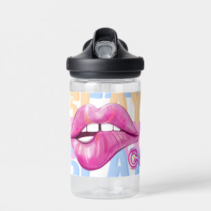 Slay with Neon Pink Lips Custom Name  Water Bottle