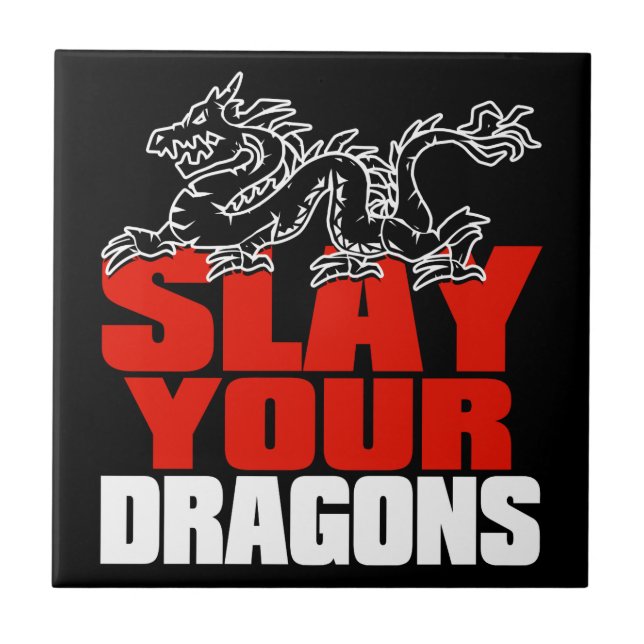 SLAY YOUR DRAGONS, gift for Jordan Peterson fans Tile (Front)