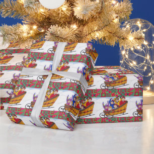 Sled Basket Friends Christmas Wrapping Paper