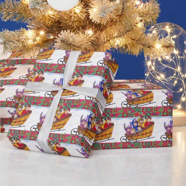 Sled Basket Friends Christmas Wrapping Paper (Holidays)