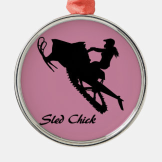 Sled Chick Metal Ornament