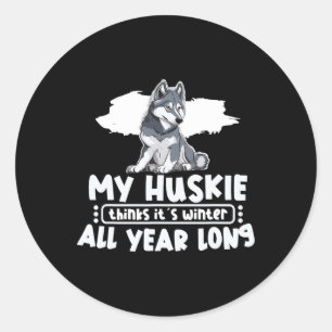 Sled Dog Huskie Alaska Winter Sports Sledding Fun Classic Round Sticker