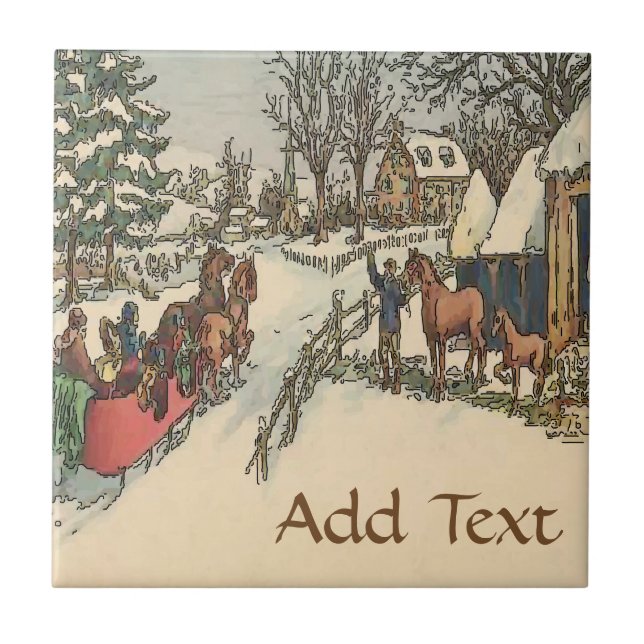 Sled  in Snow  Tile, Dutch Look, Personalize Tile (Front)