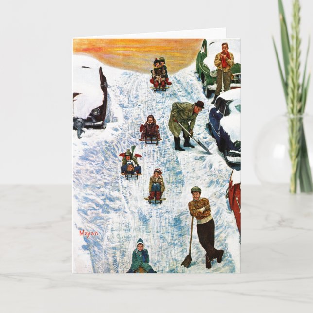Sledding and Digging Out Holiday Card (Front)