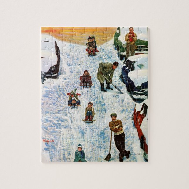 Sledding and Digging Out Jigsaw Puzzle (Vertical)