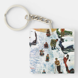 Sledding and Digging Out Keychain