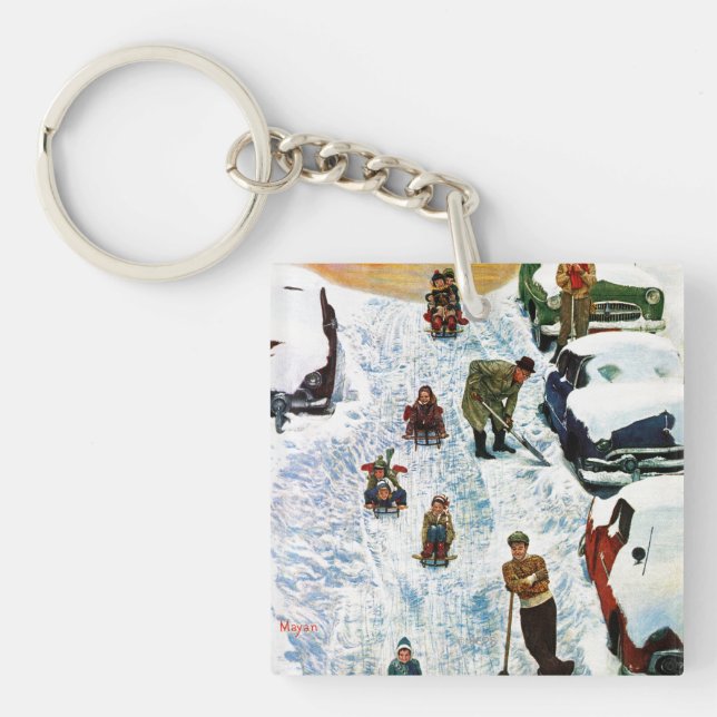 Sledding and Digging Out Keychain (Front)