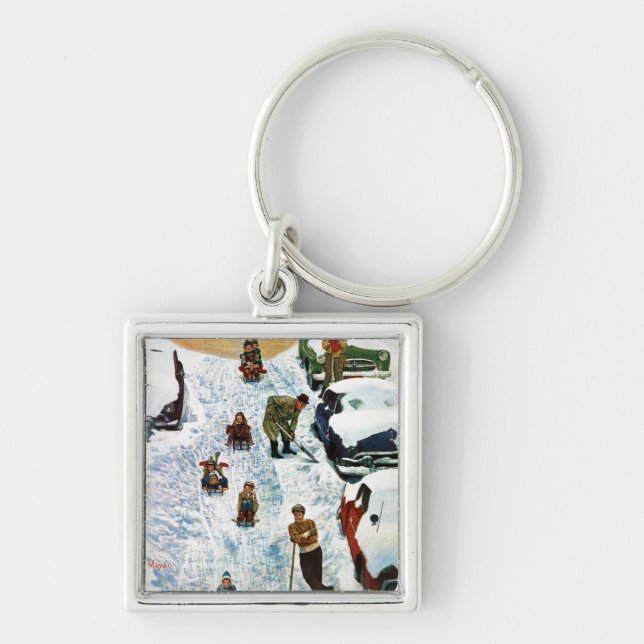 Sledding and Digging Out Keychain (Front)