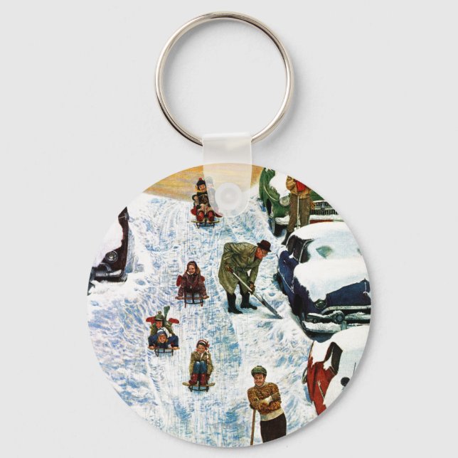Sledding and Digging Out Keychain (Front)