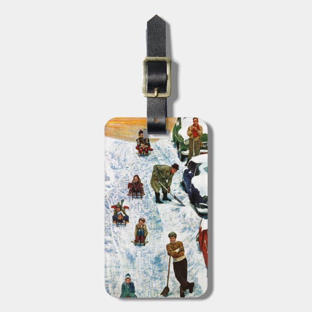 Sledding and Digging Out Luggage Tag (Front Vertical)