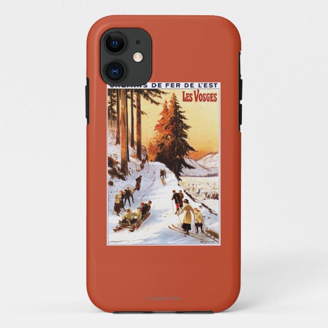 Sledding and Skiing at Vosges Poster Case-Mate iPhone Case (Back)