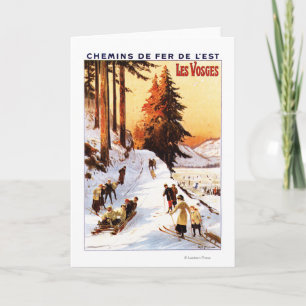 Sledding and Skiing at Vosges Poster Holiday Card