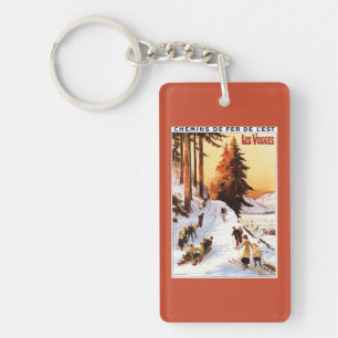 Sledding and Skiing at Vosges Poster Keychain