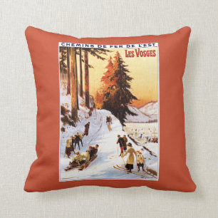 Sledding and Skiing at Vosges Poster Throw Pillow