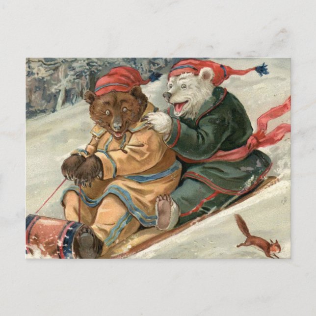 Sledding Bears Postcard (Front)