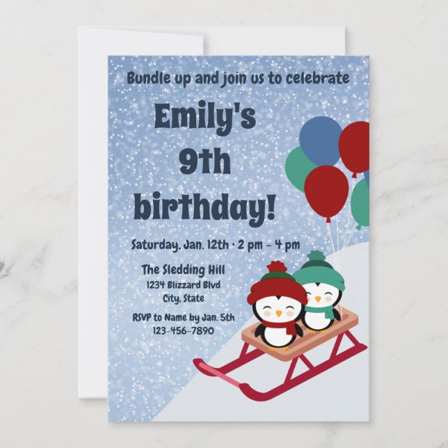 Sledding Birthday Invitation (Front)