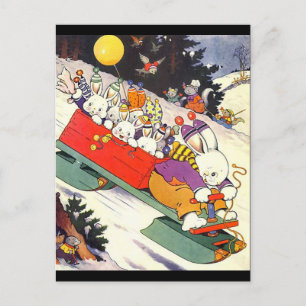 Sledding Bunnies Postcard
