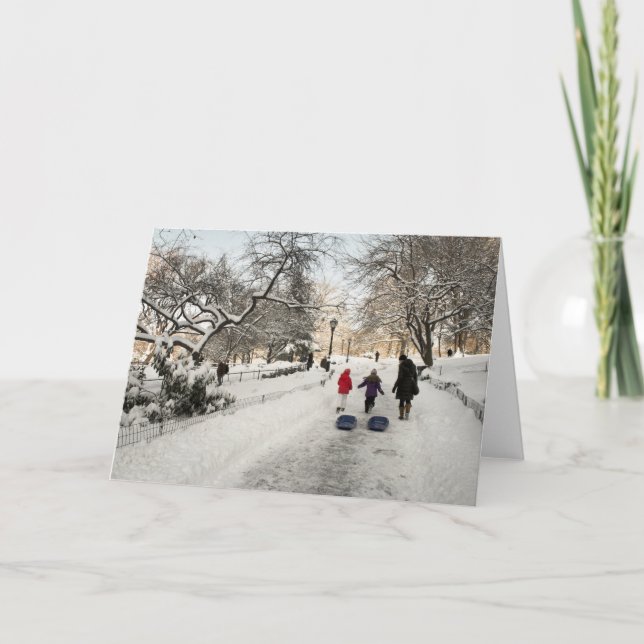 Sledding Central Park Holiday Card (Front)