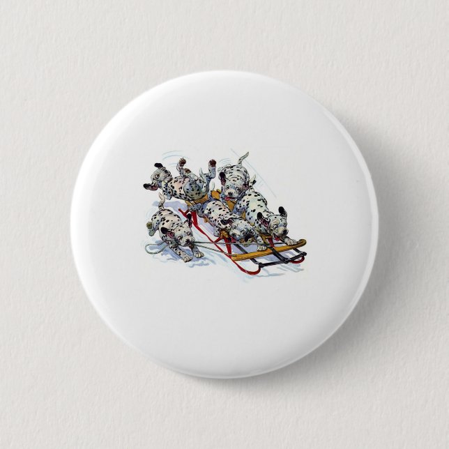 Sledding Dalmatian Pups 2 Inch Round Button (Front)