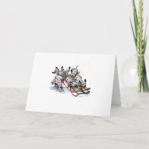 Sledding Dalmatian Pups Holiday Card