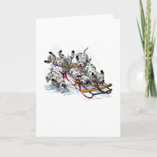 Sledding Dalmatian Pups Holiday Card
