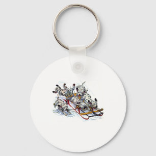 Sledding Dalmatian Pups Keychain