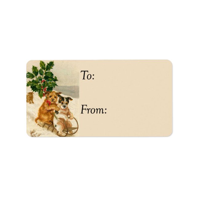 Sledding Dogs Vintage Gift Tag (Front)