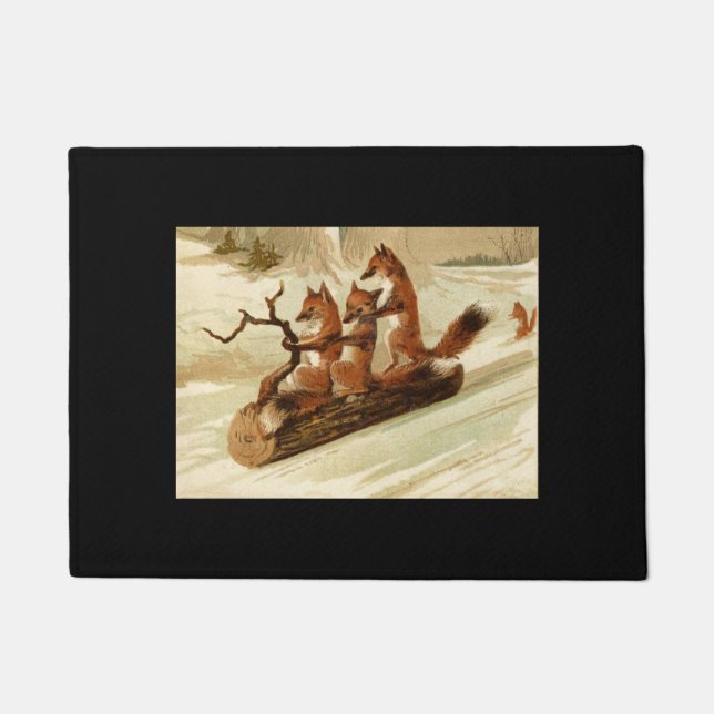 Sledding Foxes Doormat (Front)