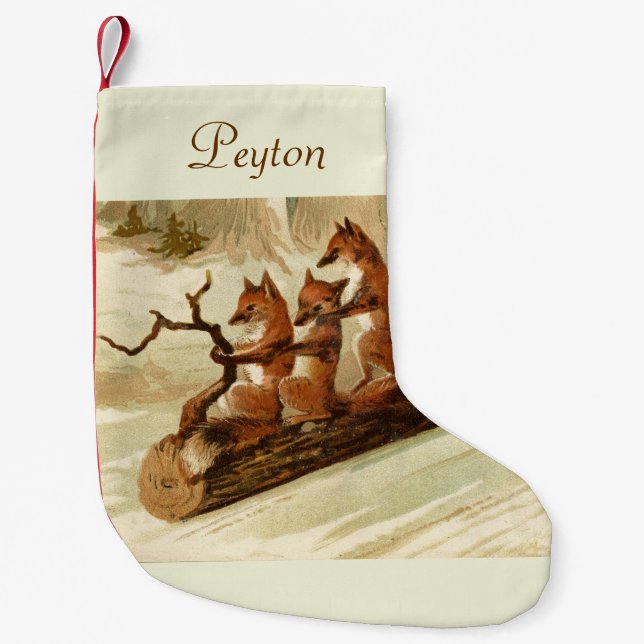 Sledding Foxes Personalized Christmas Stocking (Front)